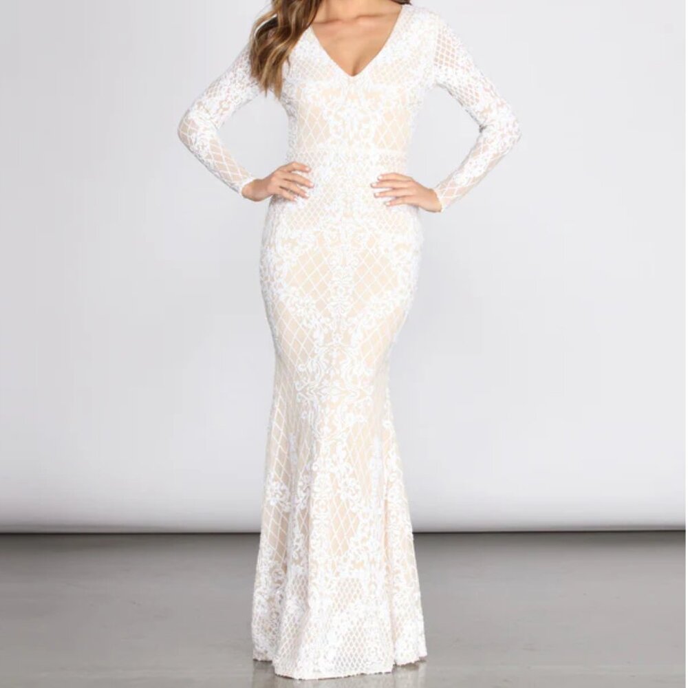 Windsor Sequin Mermaid Dress | Cream & White Evening Gown
